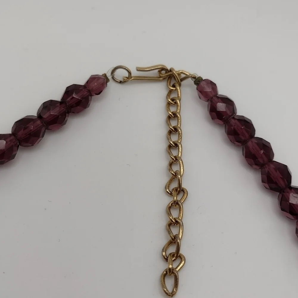 Vintage Style Glass Beaded Necklace Purple Blue and Gold - Picture 5 of 6